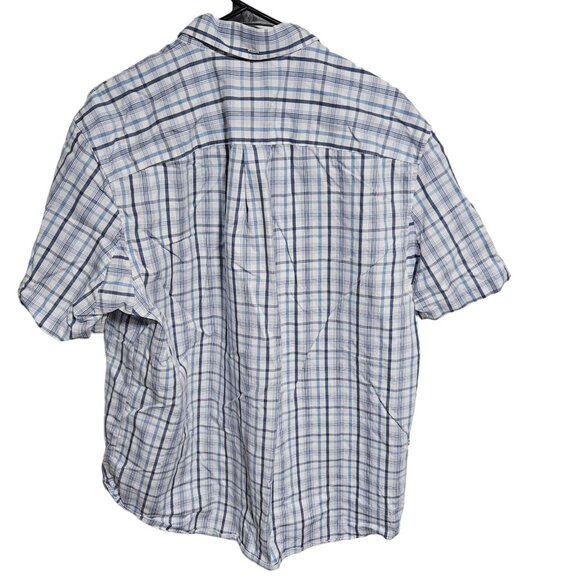 Duluth Button Front Shirt Shirt Mens Size Large Blue White Plaid Short Sleeve - Picture 2 of 4